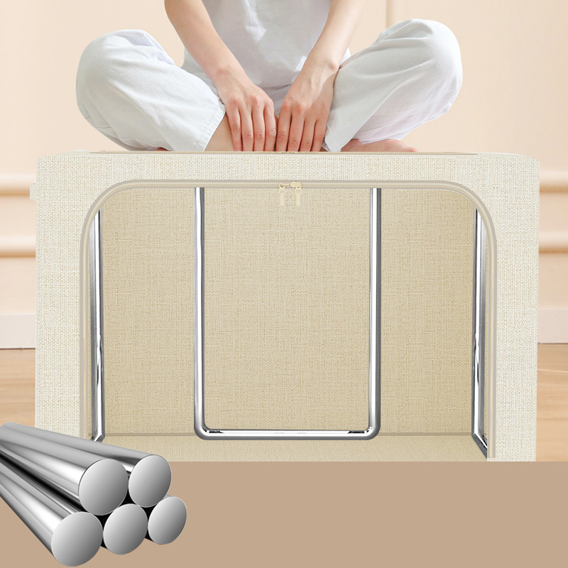 Natural Burlap Foldable Storage Box With Steel Frame