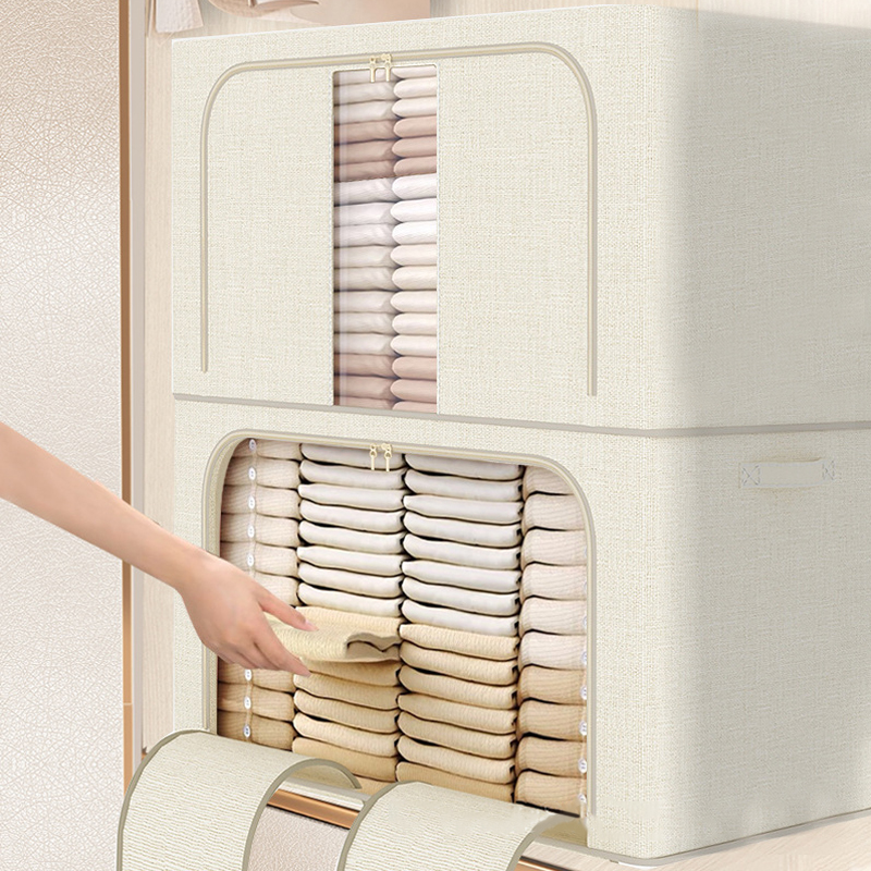 Natural Burlap Foldable Storage Box With Steel Frame